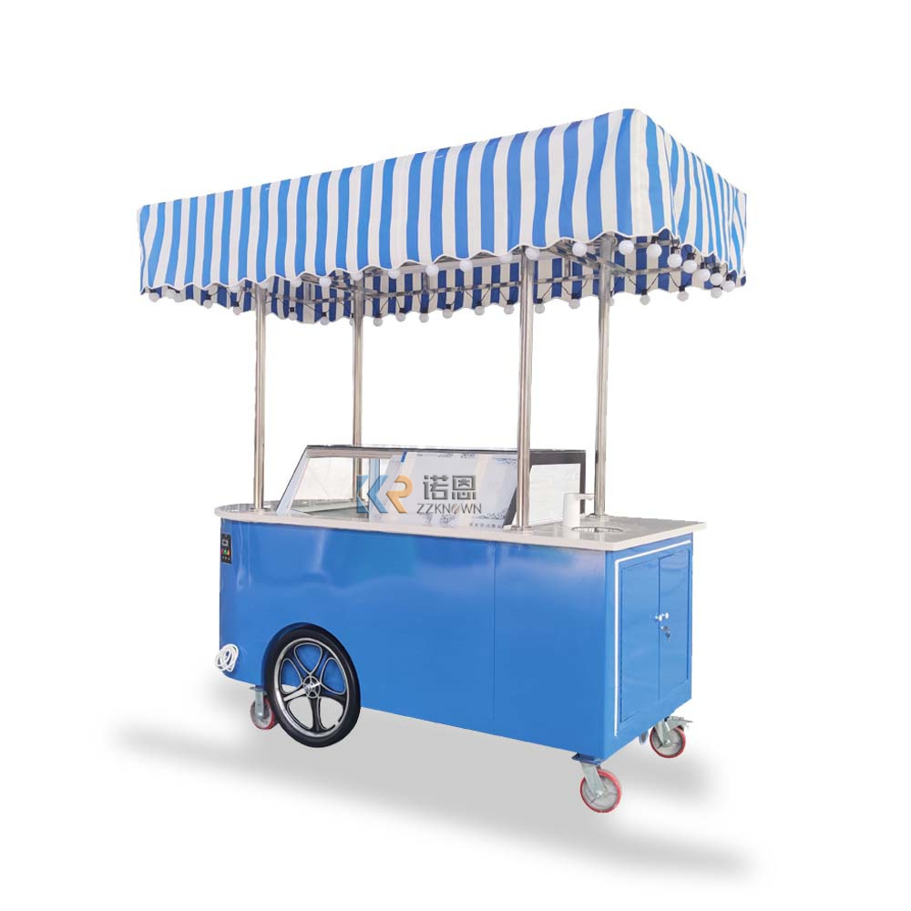 2024 Gelato Showcase Kiosk Popsicle Freezers Hand Push Italian Ice Cream Display Cart Europe Popsicle Vending Van for Sale