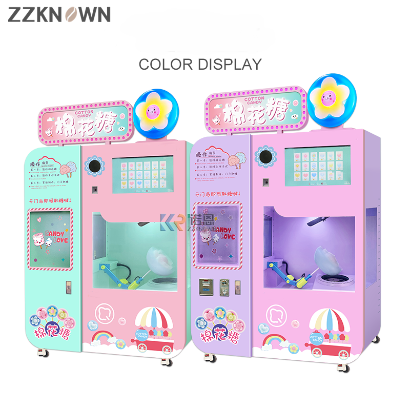 Commercial Cotton Candy Floss Vending Machines Robot Arm Sugar Making Trade Fully Automatic Cotton Candy Vending Machine