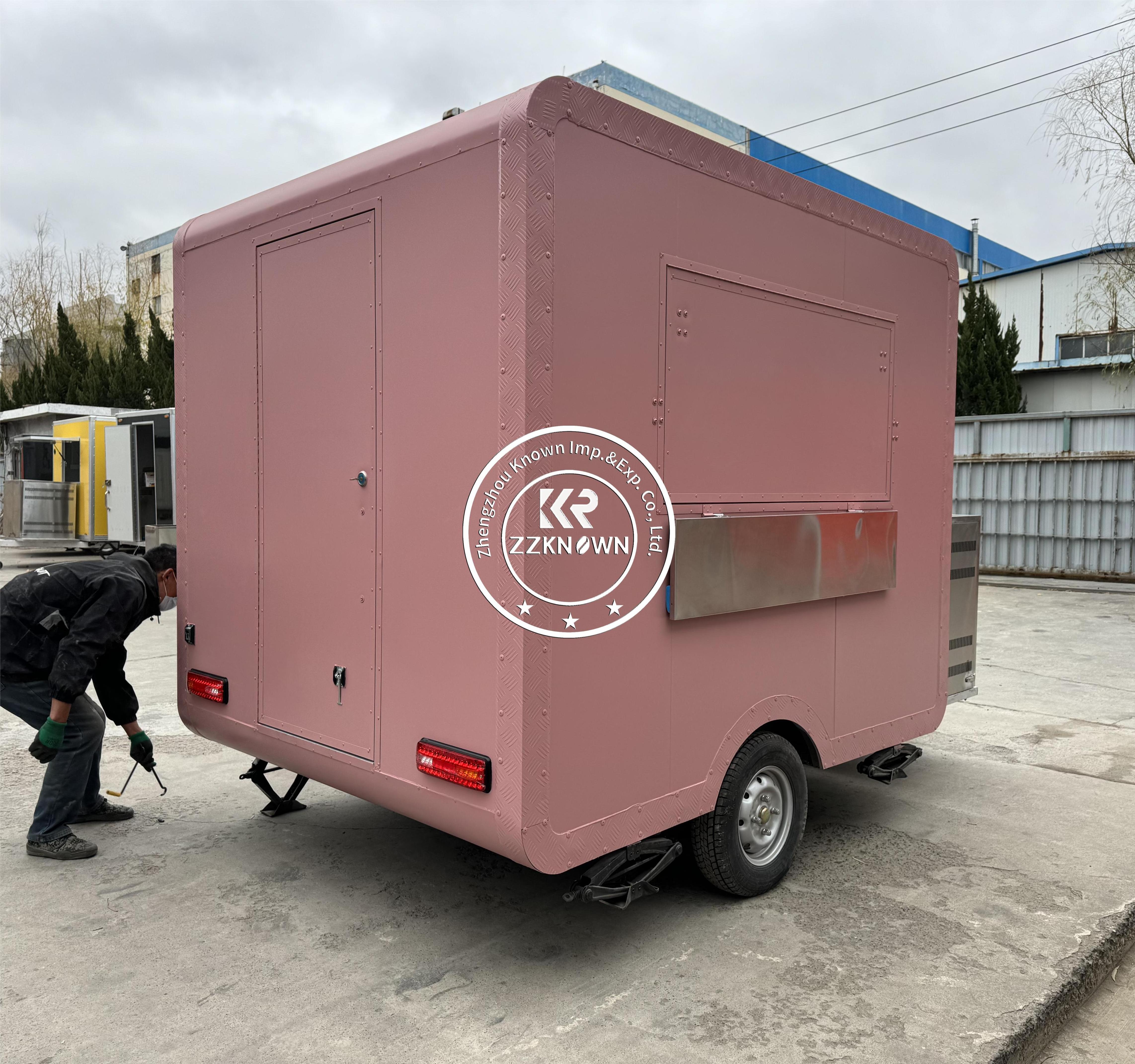 Pink Food Truck Ice Cream Cart Mobile Food Truck Hot Dog Cart Coffee Kiosk Mobile Food Truck with Full Kitchen Catering Trailer