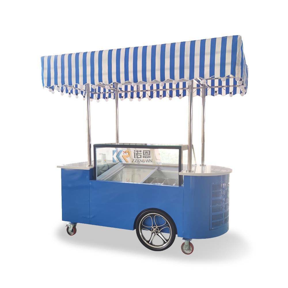 2024 Gelato Showcase Kiosk Popsicle Freezers Hand Push Italian Ice Cream Display Cart Europe Popsicle Vending Van for Sale