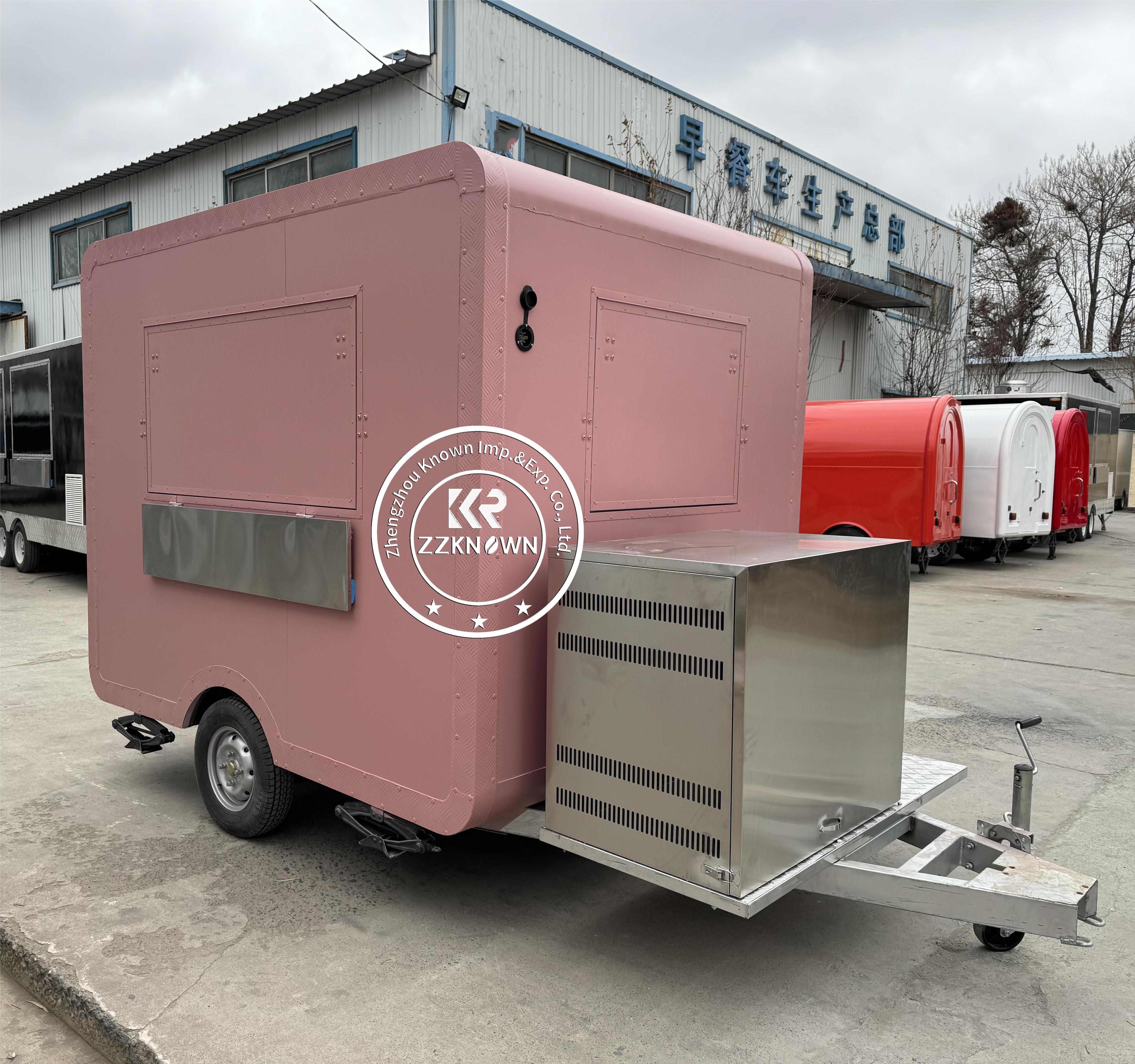 Pink Food Truck Ice Cream Cart Mobile Food Truck Hot Dog Cart Coffee Kiosk Mobile Food Truck with Full Kitchen Catering Trailer