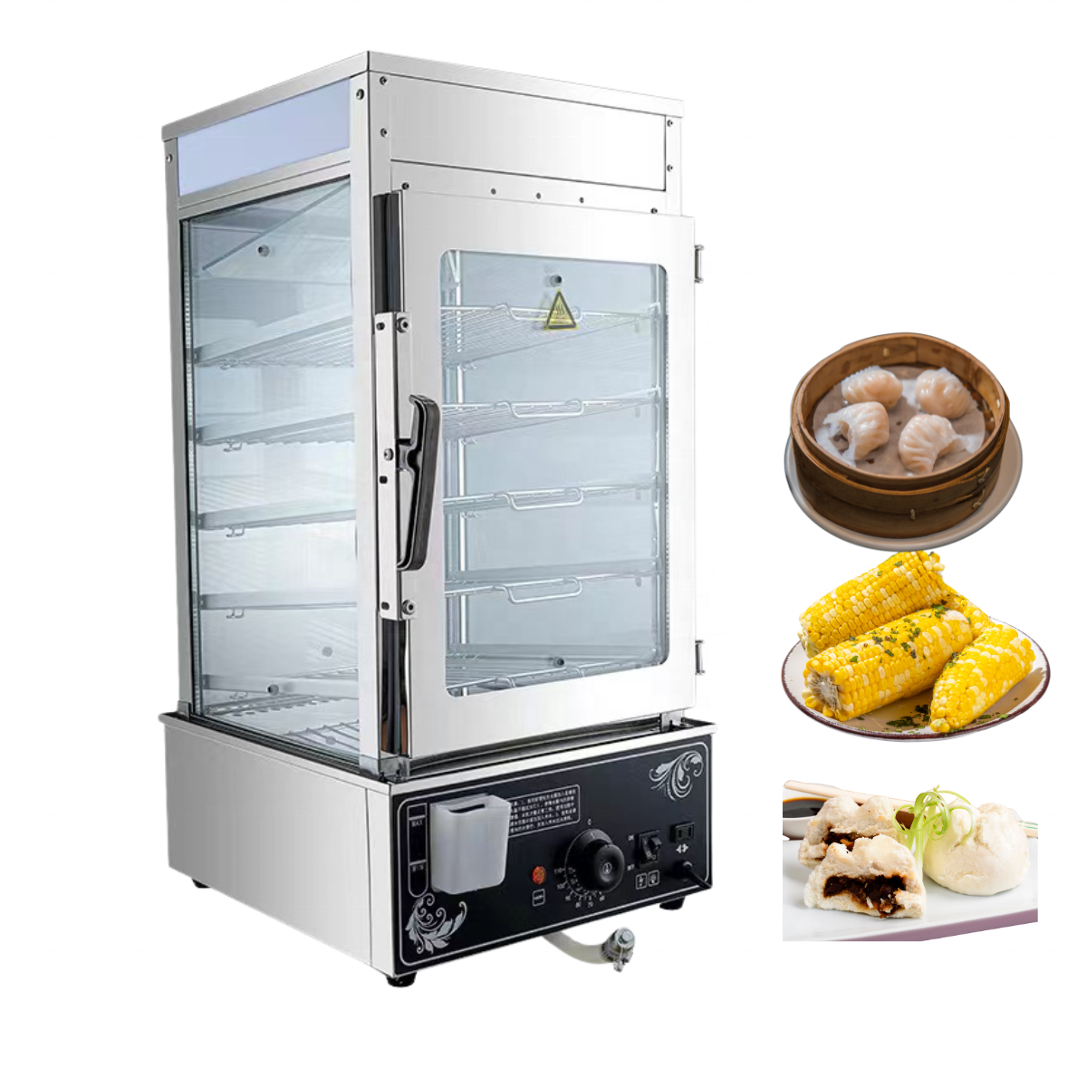 Electric Glass Commercial 5 Layers Display Cabinet Square Steaming Room Machine Heating Steamed Stuffed Bun Dumpling Steamer