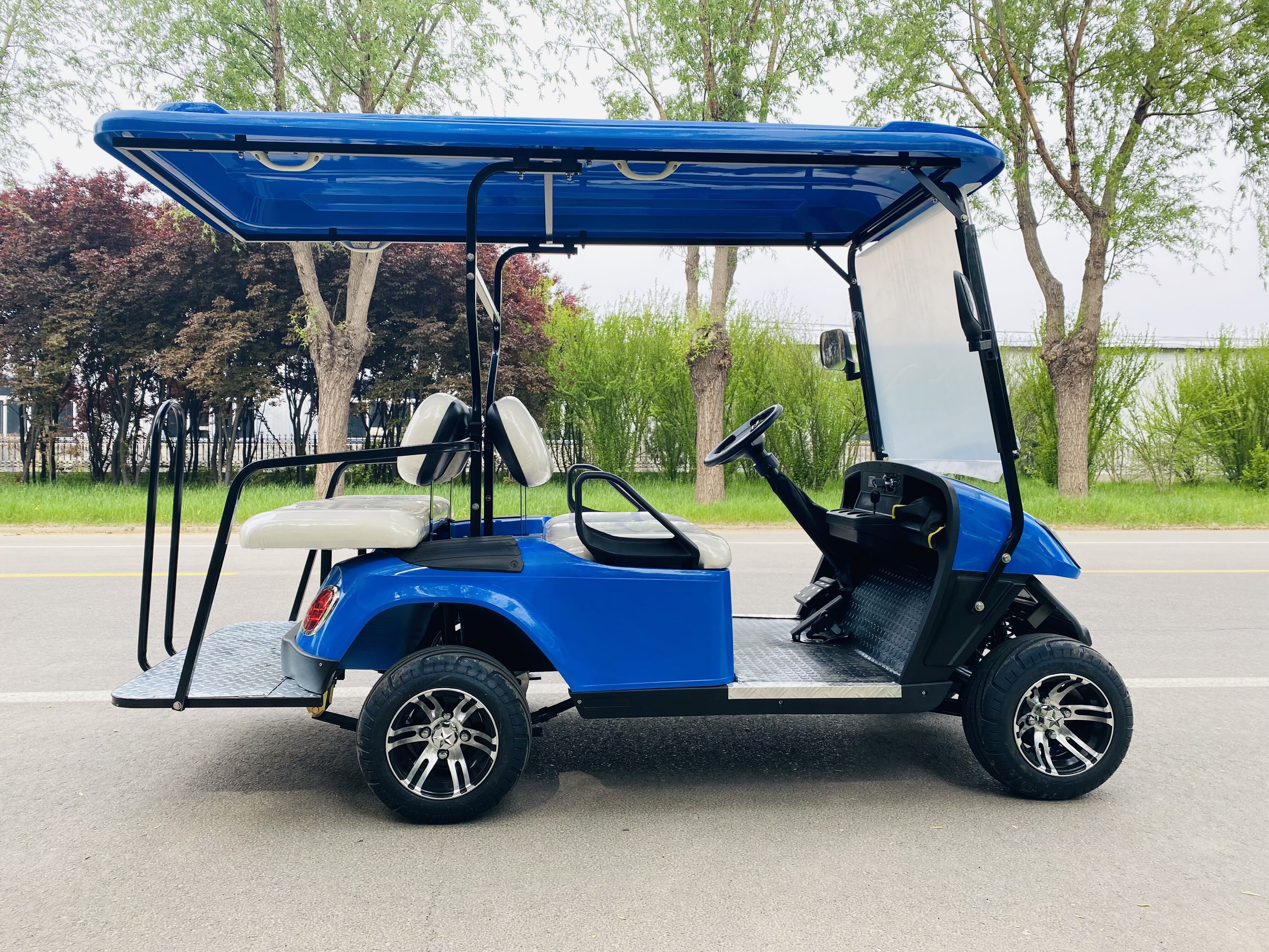 Street legal 4 Passenger gas golf cart or electric golf cart with sun shade