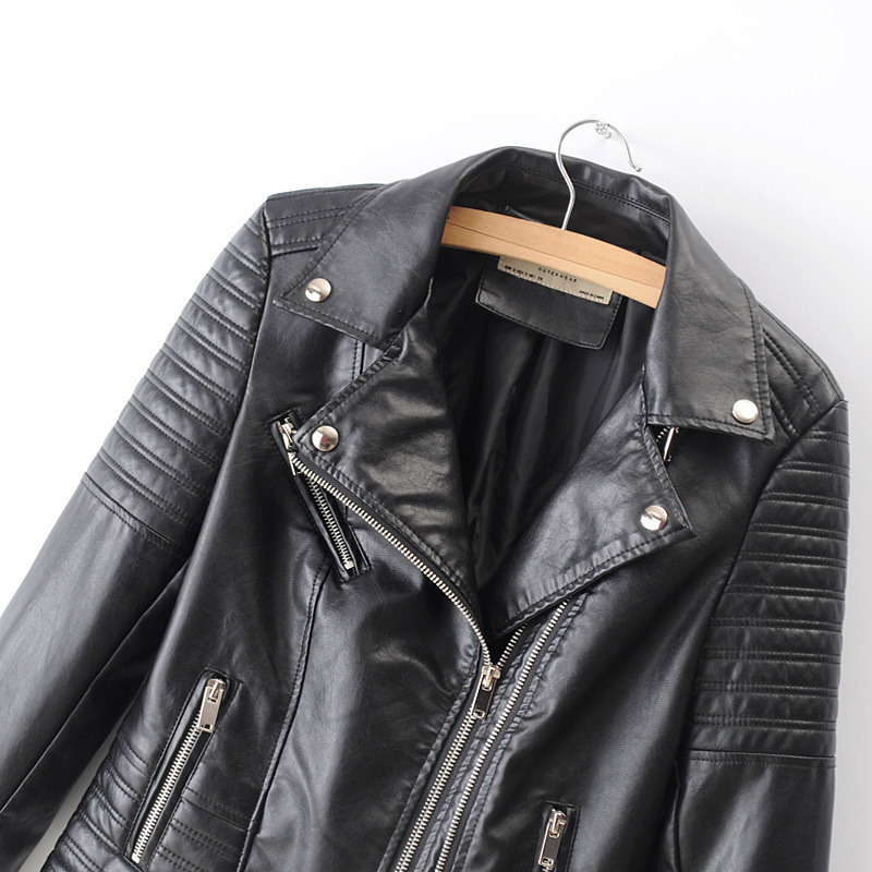 2023 new autumn women's lapel motorcycle leather jacket