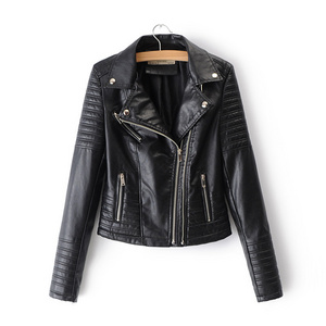 2023 new autumn women's lapel motorcycle leather jacket