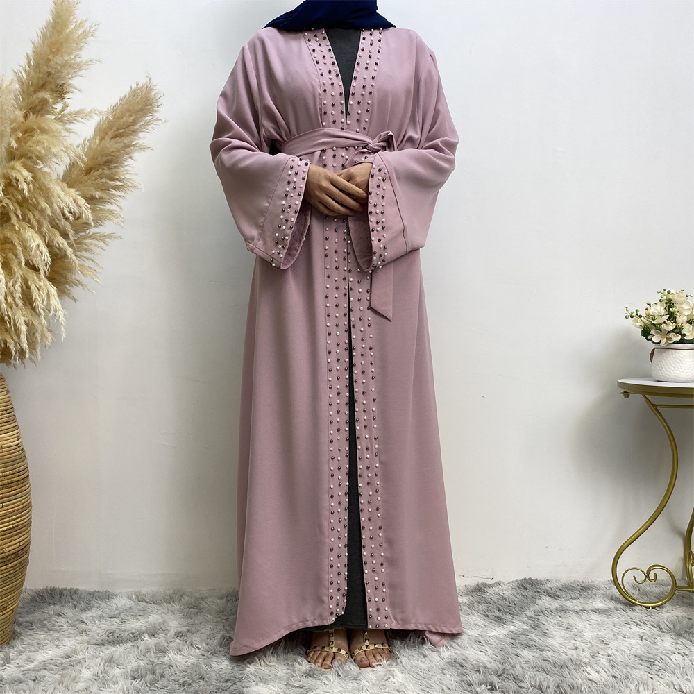 Wholesale 2023 Women Arab Islamic Muslim Dress Dubai Qatar Abaya Designs Dubai Satin Abaya With Beads