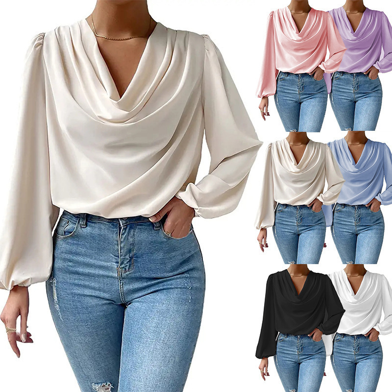 Black Comfortable Top Custom Chiffon Long Sleeve T-Shirt Women's Tops Plus Size Loose V-Neck Top Shirt Women's Clothing