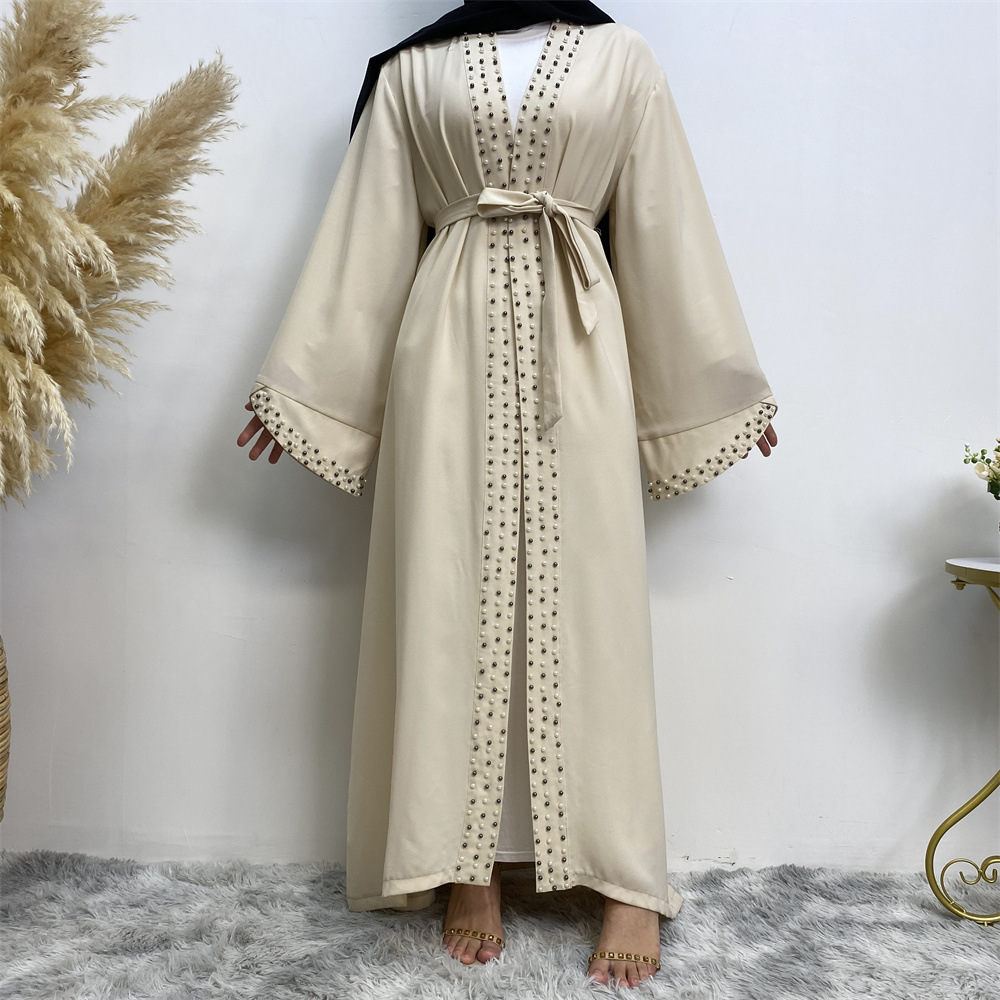 Wholesale 2023 Women Arab Islamic Muslim Dress Dubai Qatar Abaya Designs Dubai Satin Abaya With Beads