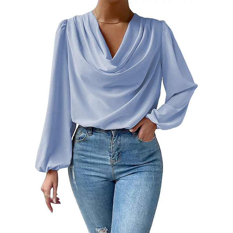 Black Comfortable Top Custom Chiffon Long Sleeve T-Shirt Women's Tops Plus Size Loose V-Neck Top Shirt Women's Clothing