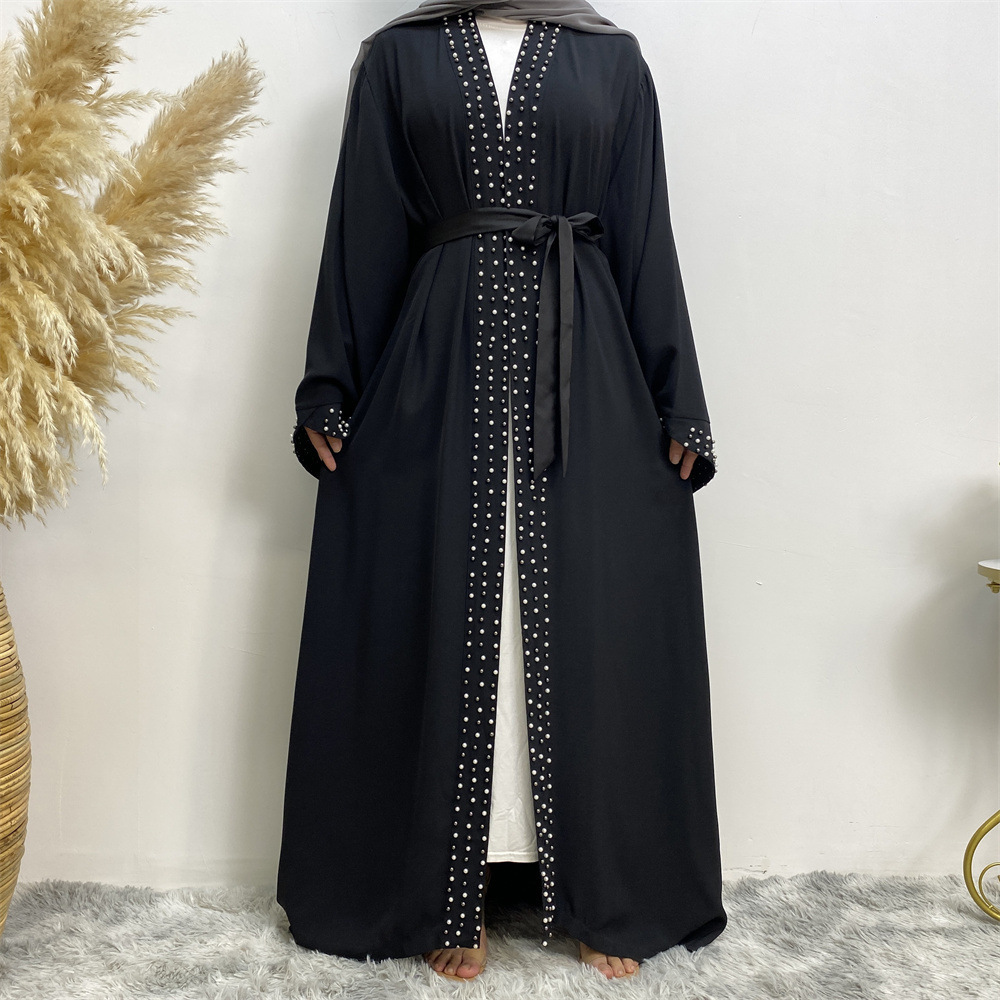 Wholesale 2023 Women Arab Islamic Muslim Dress Dubai Qatar Abaya Designs Dubai Satin Abaya With Beads