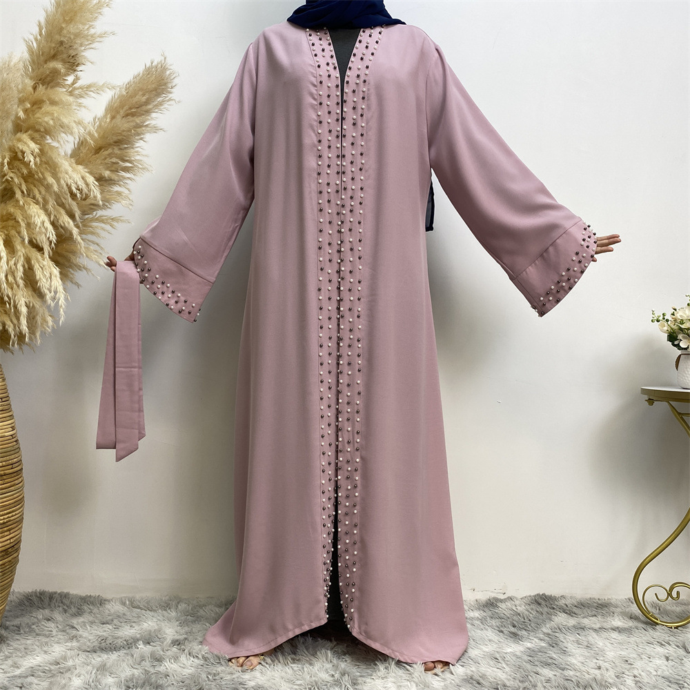 Wholesale 2023 Women Arab Islamic Muslim Dress Dubai Qatar Abaya Designs Dubai Satin Abaya With Beads