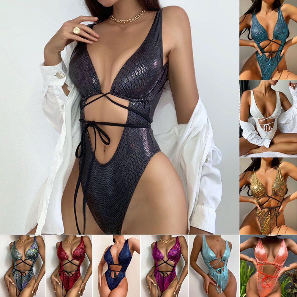 Wholesale Women's Sexy Scales Print Backless Cutout Straps One Piece Swimsuit Bikini For Women