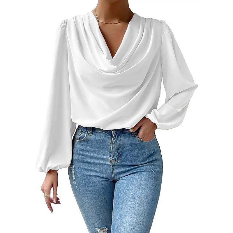 Black Comfortable Top Custom Chiffon Long Sleeve T-Shirt Women's Tops Plus Size Loose V-Neck Top Shirt Women's Clothing