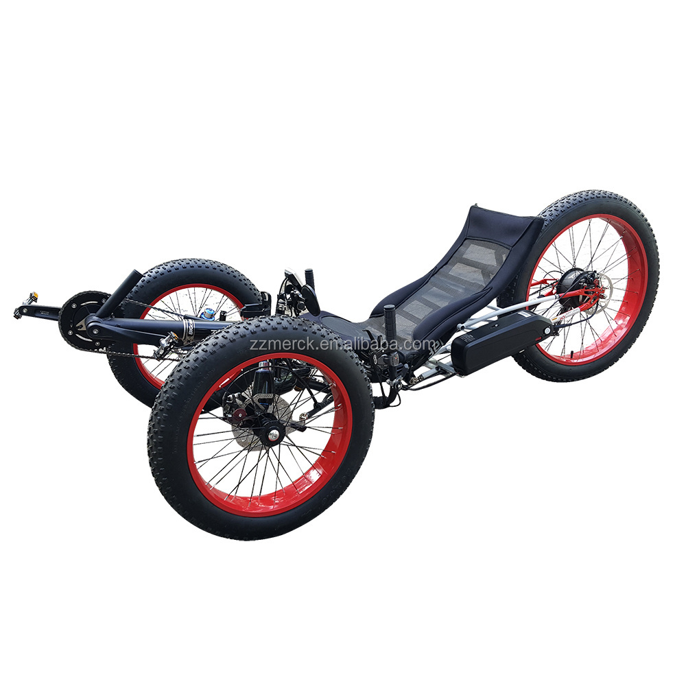 Free Import Duty Aluminum Alloy Frame 500W Electric Drift Tricycle Snow Mountain Full Fat Tire Recumbent Trike for Sale