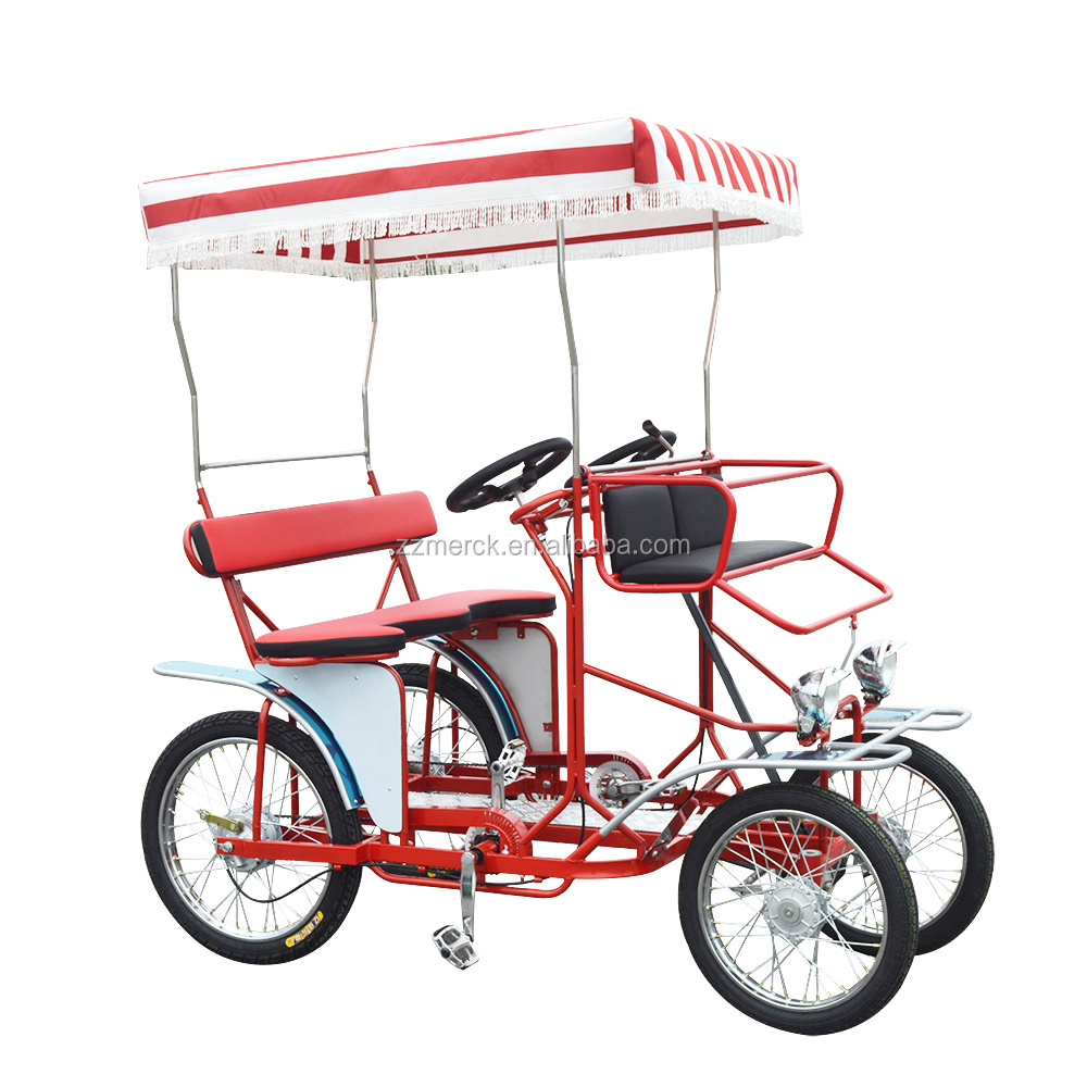 Factory Price Park Rental Used Multi Passengers 4 Wheel Adult 2 Seat Surrey Bike, Pedal Quadricycle Surrey Sightseeing Bike