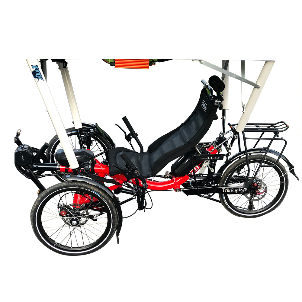 TrikExplor 500watt Rear Suspension Solar Powered Recumbent Trike with Roof