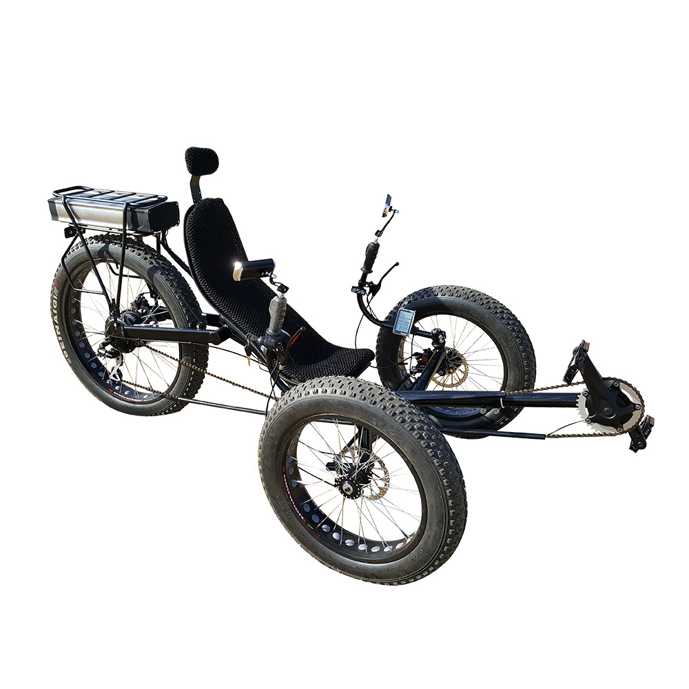 Free Shipping ZZMERCK Manufacturer 48V 500W lithium Battery 26 Inch Folding Fat Tyre Electric Recumbent Trike Sale