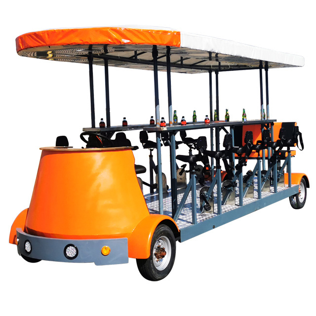 Factory Wholesale 15 Person 15 Seaters Group 4 Wheel Pedal Pub Electric Beer Party Bike