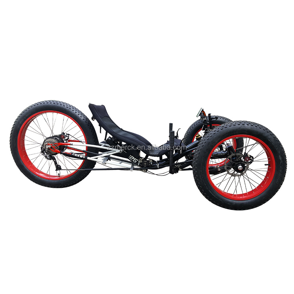 Free Import Duty Aluminum Alloy Frame 500W Electric Drift Tricycle Snow Mountain Full Fat Tire Recumbent Trike for Sale