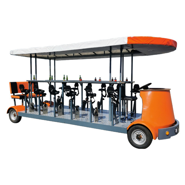 Factory Wholesale 15 Person 15 Seaters Group 4 Wheel Pedal Pub Electric Beer Party Bike