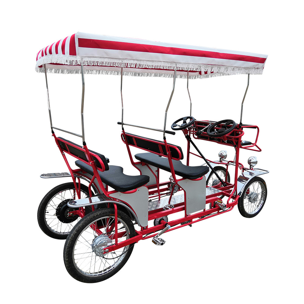 Free Parts Four Wheel Surrey Sightseeing Double Bench Bike 4 Persons Electric Surrey Bike for Renting