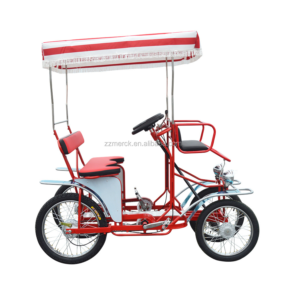 Factory Price Park Rental Used Multi Passengers 4 Wheel Adult 2 Seat Surrey Bike, Pedal Quadricycle Surrey Sightseeing Bike