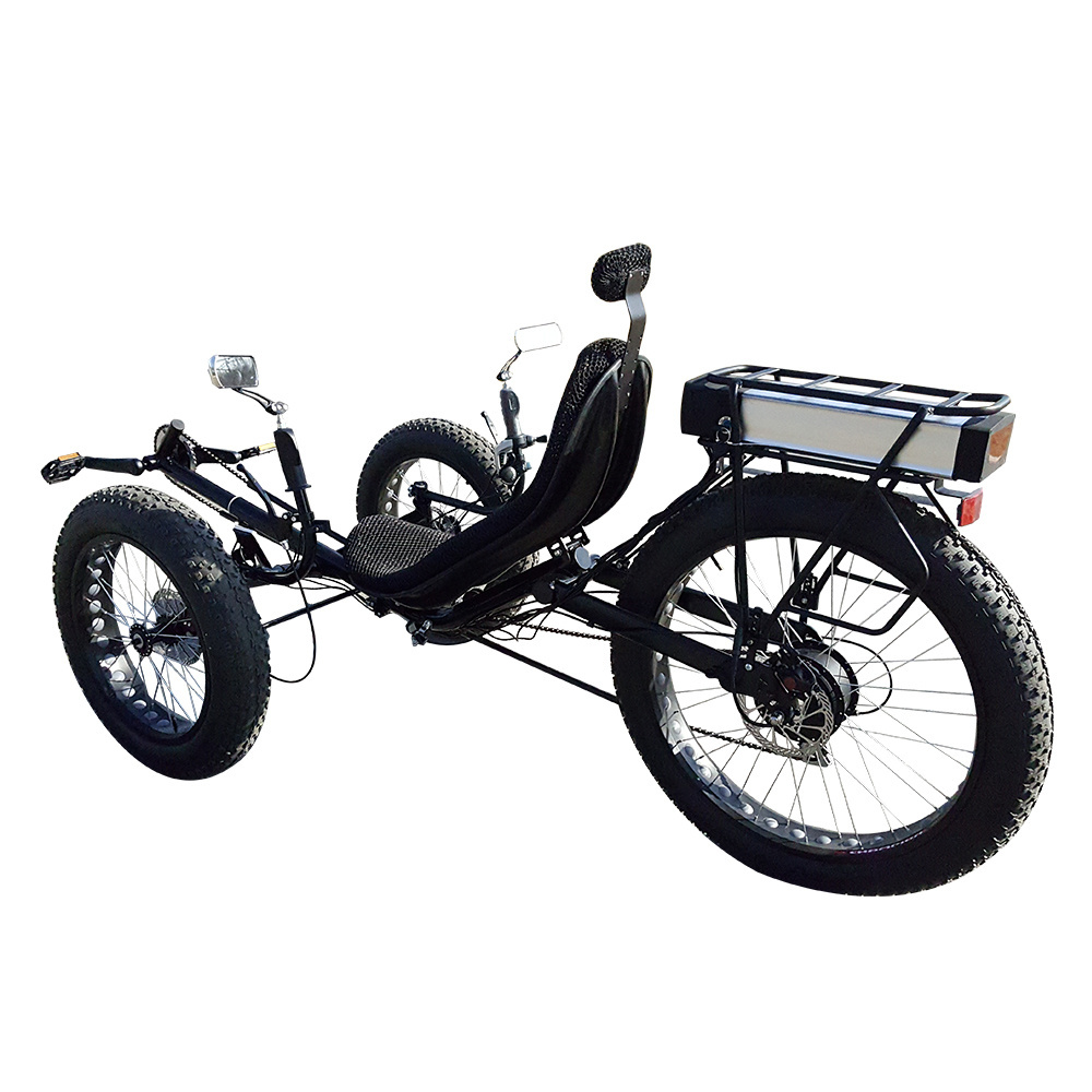 Free Shipping ZZMERCK Manufacturer 48V 500W lithium Battery 26 Inch Folding Fat Tyre Electric Recumbent Trike Sale