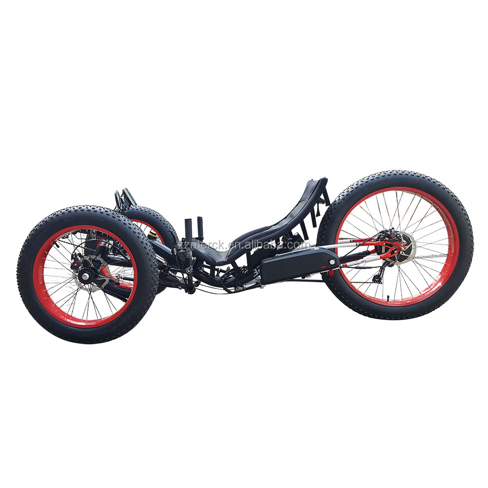 Free Import Duty Aluminum Alloy Frame 500W Electric Drift Tricycle Snow Mountain Full Fat Tire Recumbent Trike for Sale