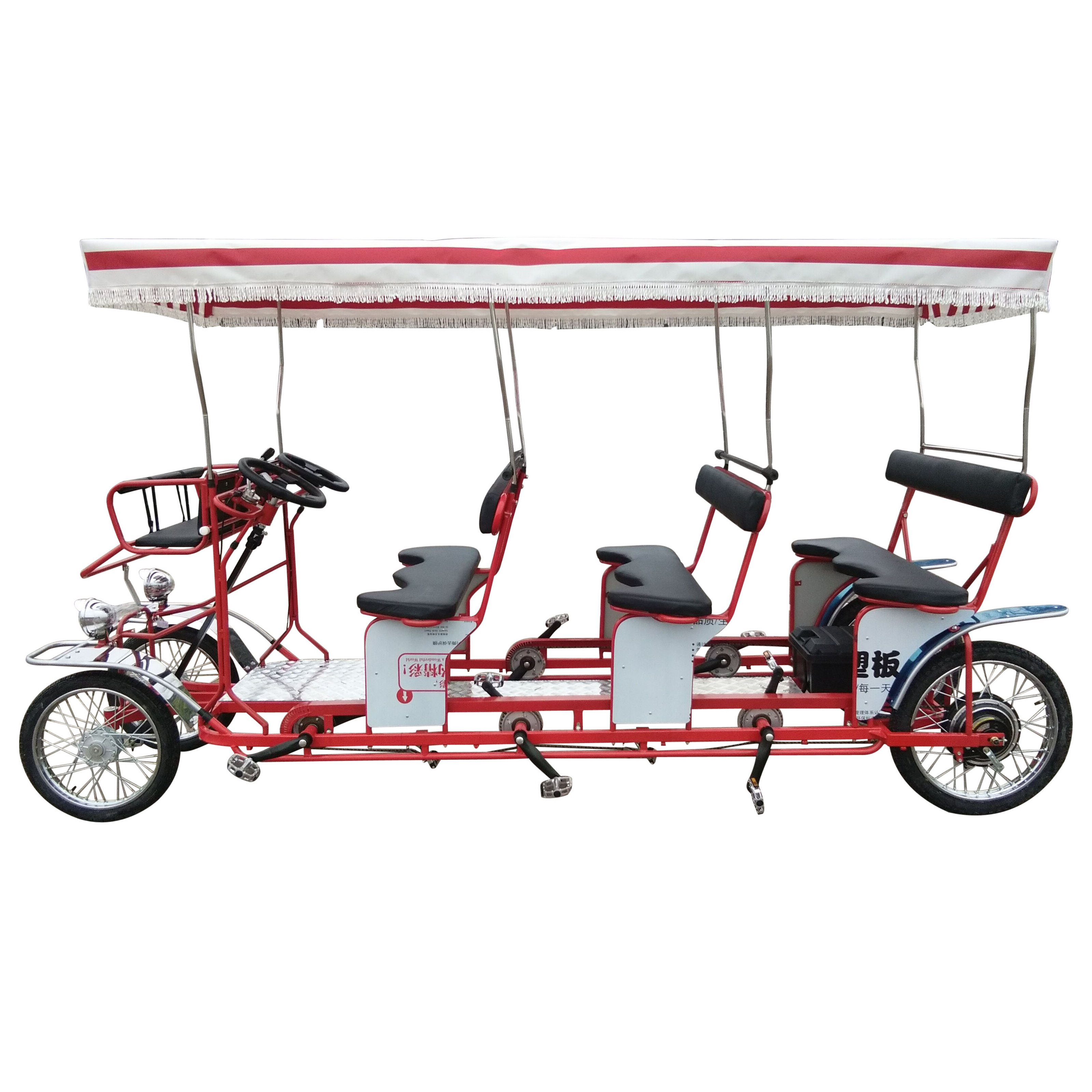 Hot Sale Family Pedal Leisure Surrey 4 Person And 6 Seat Electric Bike Four Wheel Bike For Tourists