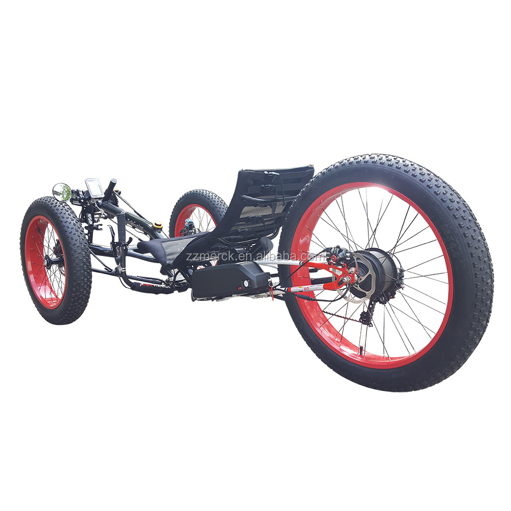 Free Import Duty Aluminum Alloy Frame 500W Electric Drift Tricycle Snow Mountain Full Fat Tire Recumbent Trike for Sale