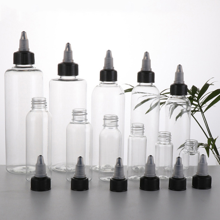 T 30ml 50ml 60ml 100ml 120ml Clear PET Twist Top Cap Applicator Mini Squeeze Bottle for Hair Oil