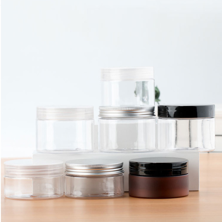 NH 50ml 80ml 100ml 120ml 150ml 200ml 250ml 500ml Pet Clear Cosmetic Cream Jars Plastic Lip Scrub Container With Black Lids