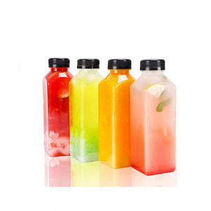 BPA FREE PET Square Plastic Juice Bottle 2oz 3oz 5oz 8oz 10oz 12oz 16oz 32oz french smooth beverage bottle with lid