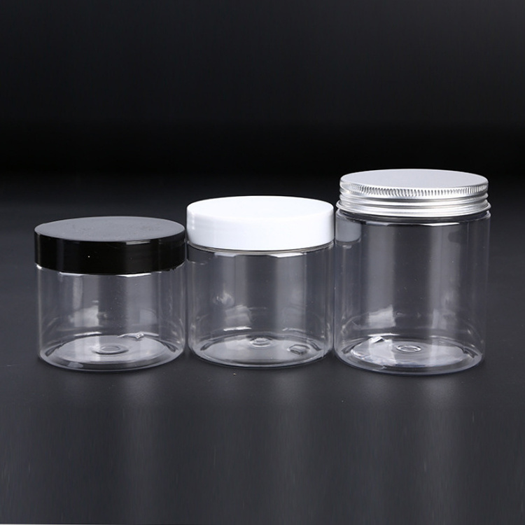 NH 50ml 80ml 100ml 120ml 150ml 200ml 250ml 500ml Pet Clear Cosmetic Cream Jars Plastic Lip Scrub Container With Black Lids