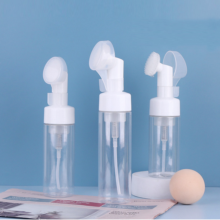 NH Cosmetic Facial Cleanser Mousse 100ml 150ml 200ml Clear White Plastic Pet Liquid Soap Foam Pump Bottle With Silicone Brushes