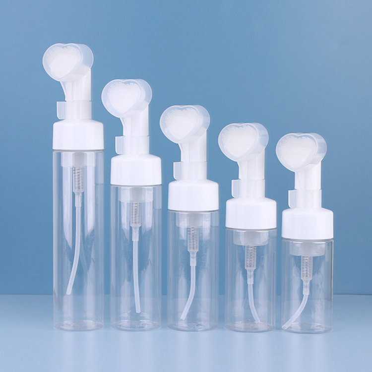 NH Cosmetic Facial Cleanser Mousse 100ml 150ml 200ml Clear White Plastic Pet Liquid Soap Foam Pump Bottle With Silicone Brushes