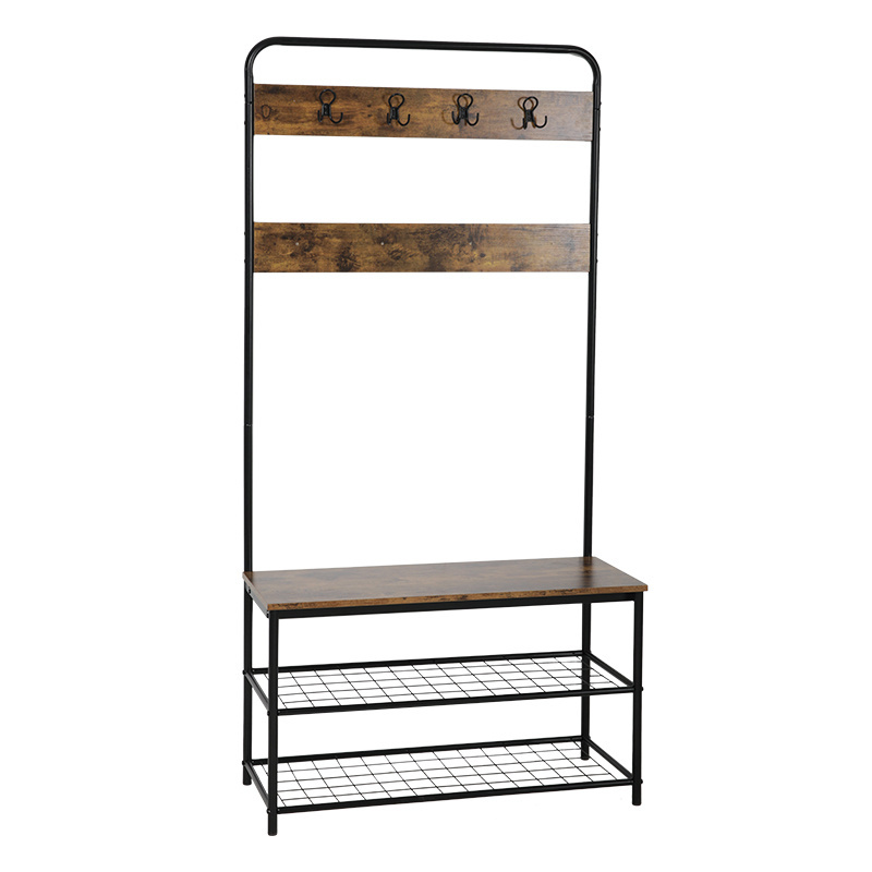 bedroom shelf Hot Sale Sturdy Metal 3-tier Shoe rack With 8 Coat Hanger Hooks hall tree