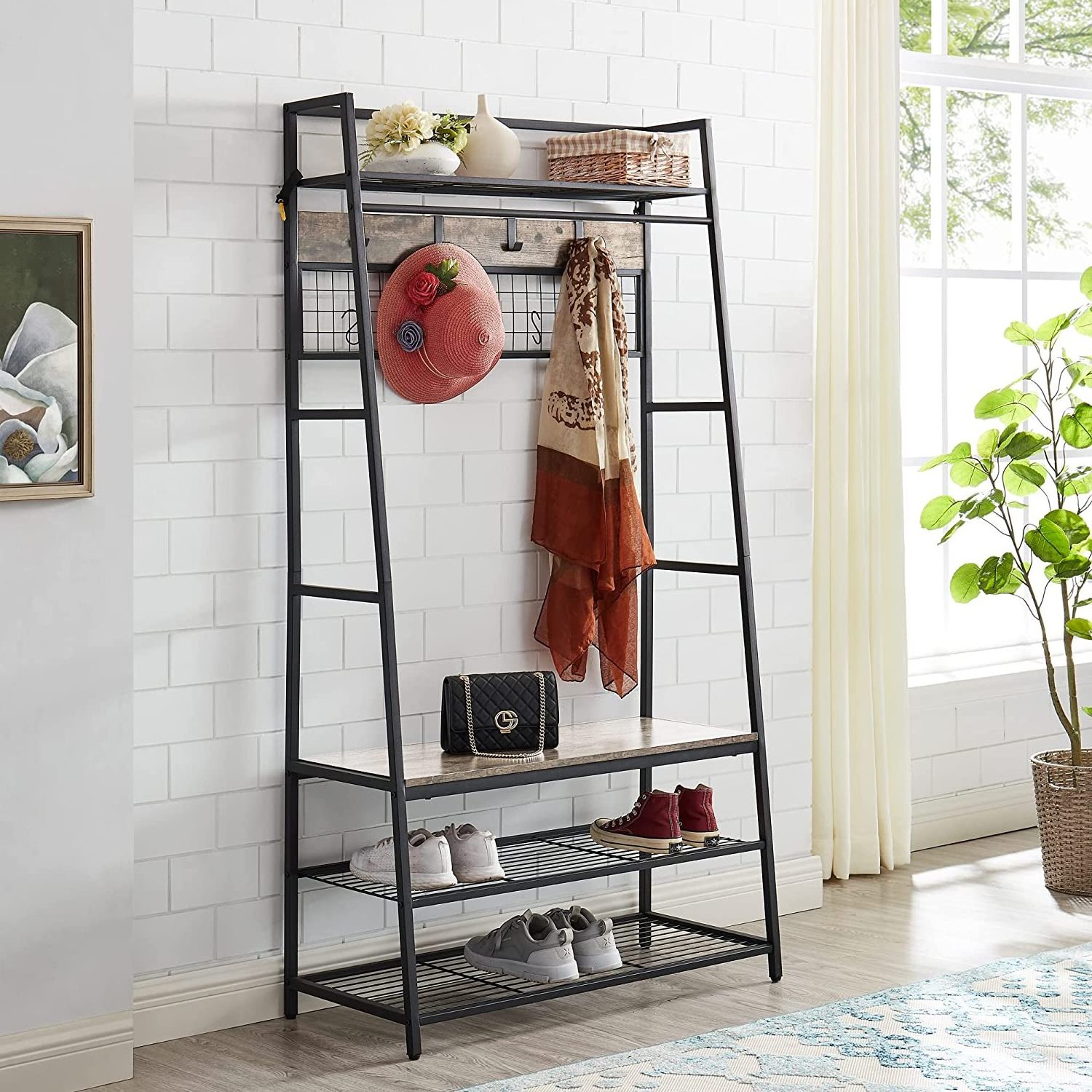 Coat Rack, Hall Tree with Shoe Bench for Entryway, 3-in-1Shoe Rack  for home Freestanding Accent Furniture