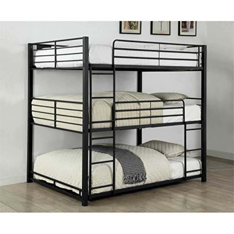 CJP Triple Decker Adult Kid Child Bunk Bed Black Bedroom Furniture for Three Dormitory Metal OEM Steel Factory Cheap Modern Tube