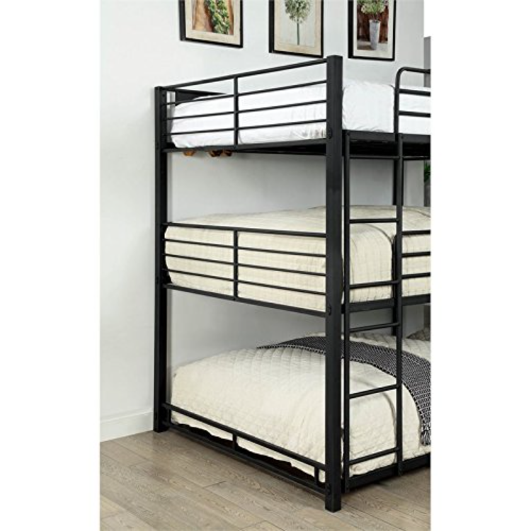 CJP Triple Decker Adult Kid Child Bunk Bed Black Bedroom Furniture for Three Dormitory Metal OEM Steel Factory Cheap Modern Tube