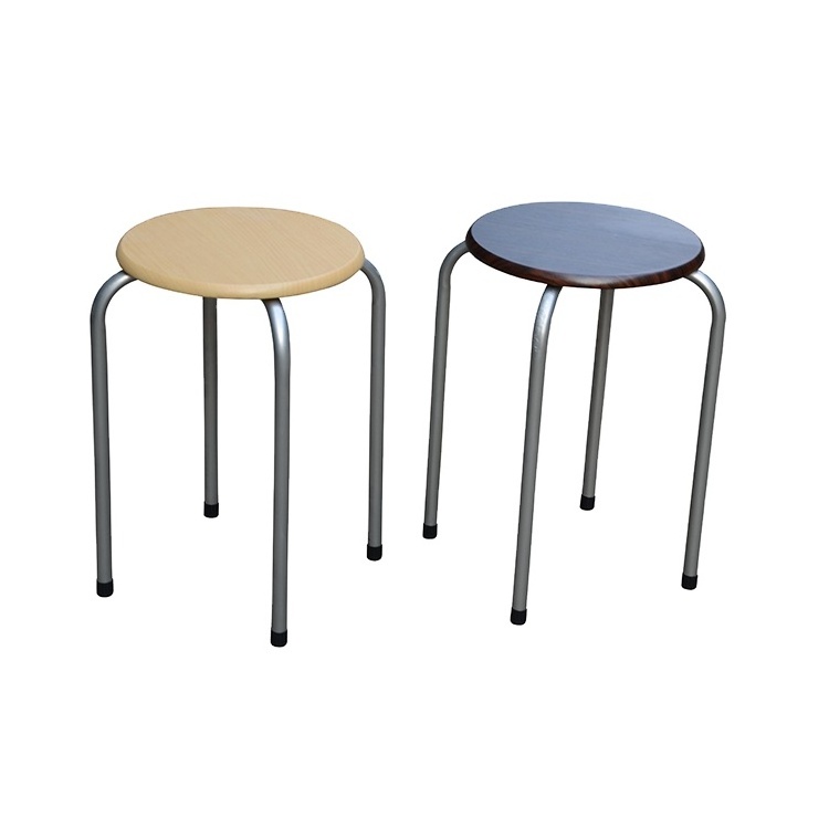 Simple design comfortable silver stack metal frame office stool with MDF seat