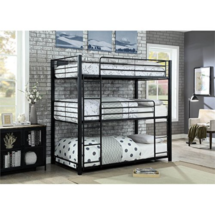 CJP Triple Decker Adult Kid Child Bunk Bed Black Bedroom Furniture for Three Dormitory Metal OEM Steel Factory Cheap Modern Tube