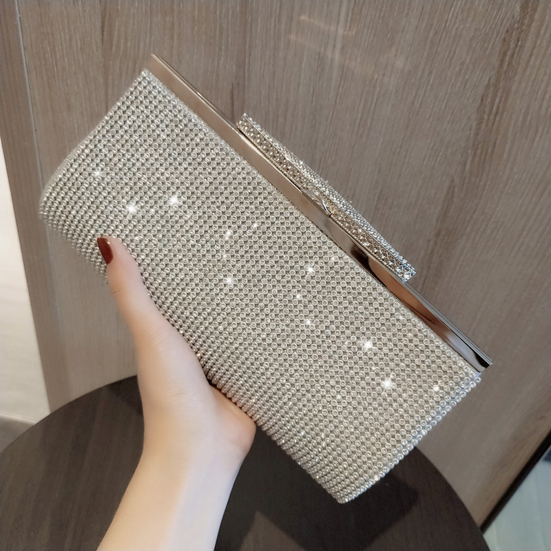 Women's Rhinestone Gold And Silver Handbag Banquet Party Handbag Dinner Shoulder Crossbody Bag