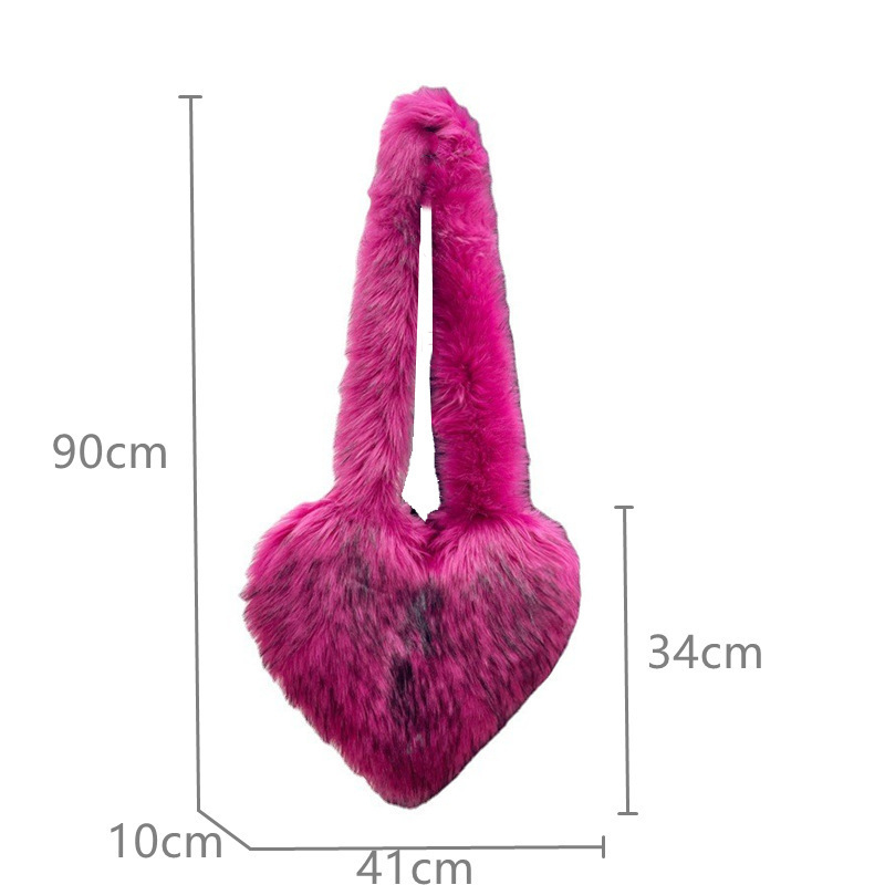 Designer Women Fur Bag Heart Shaped Faux Fur Shoulder Bag Fluffy Plush Heart Fur Bag