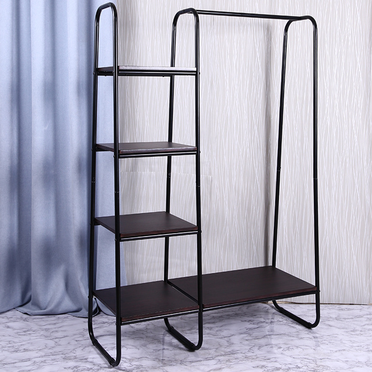 Display Home Clothes Expandable Metal Iron Coat Rack With Bag Storage Fabric Holder Table Shelf