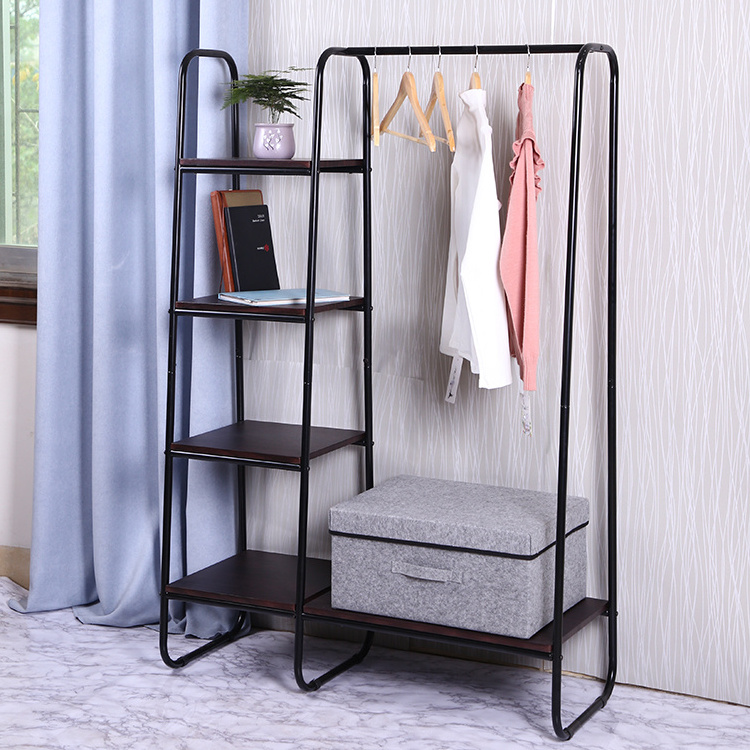 Display Home Clothes Expandable Metal Iron Coat Rack With Bag Storage Fabric Holder Table Shelf