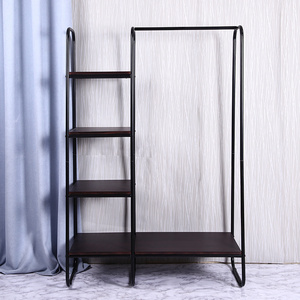 Display Home Clothes Expandable Metal Iron Coat Rack With Bag Storage Fabric Holder Table Shelf