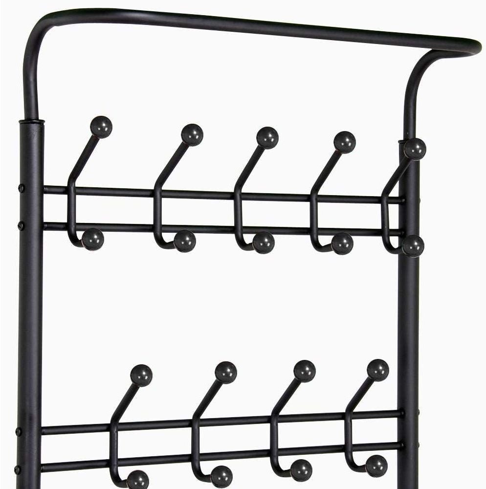 3-Tier Hall Tree Metal Entryway 18 Hooks Coat Rack Shoe Rack Bench Hat Umbrella Stand Hallway Organiser