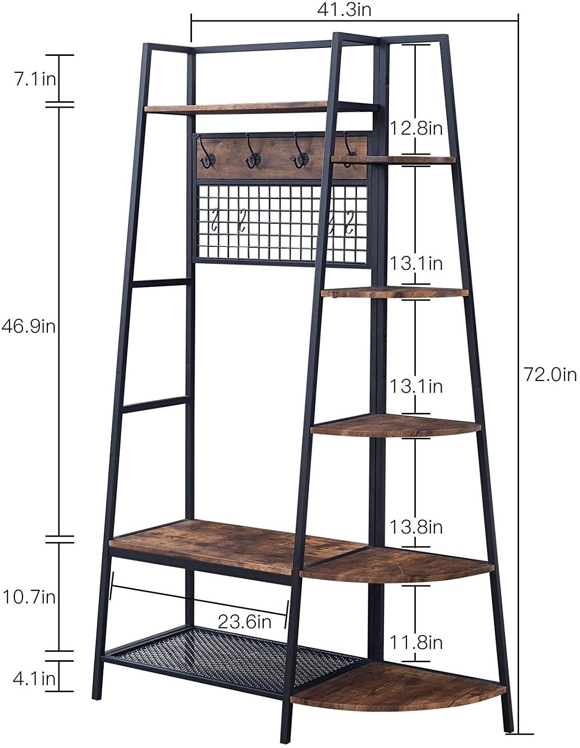 Entryway Coat Rack With Storage Shoes Bench Industrial Hall Tree With 5 Tier Storage Shelf Freestanding Clothes Rack