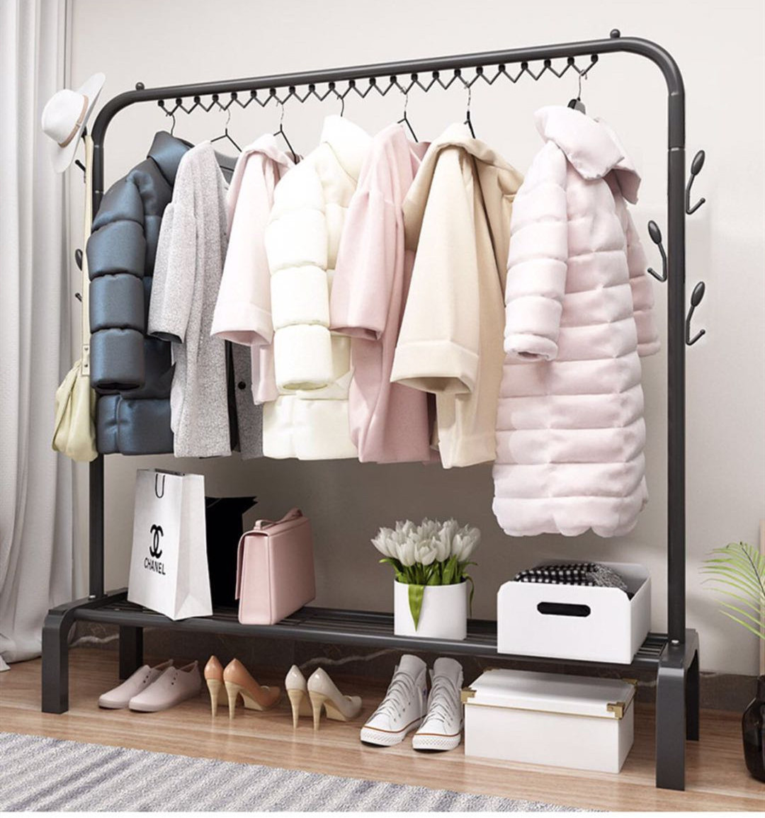 Wholesale New Design Clothes Rack Coat  Stand Stainless Steel Clothes Drying Rack Bag Shoes Storage Hat Hanging Shelf